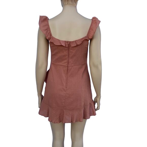 New B. Smart Women Cinnamon Color Square Neck Ruffle Mini Dress Size 15 - Picture 7 of 8